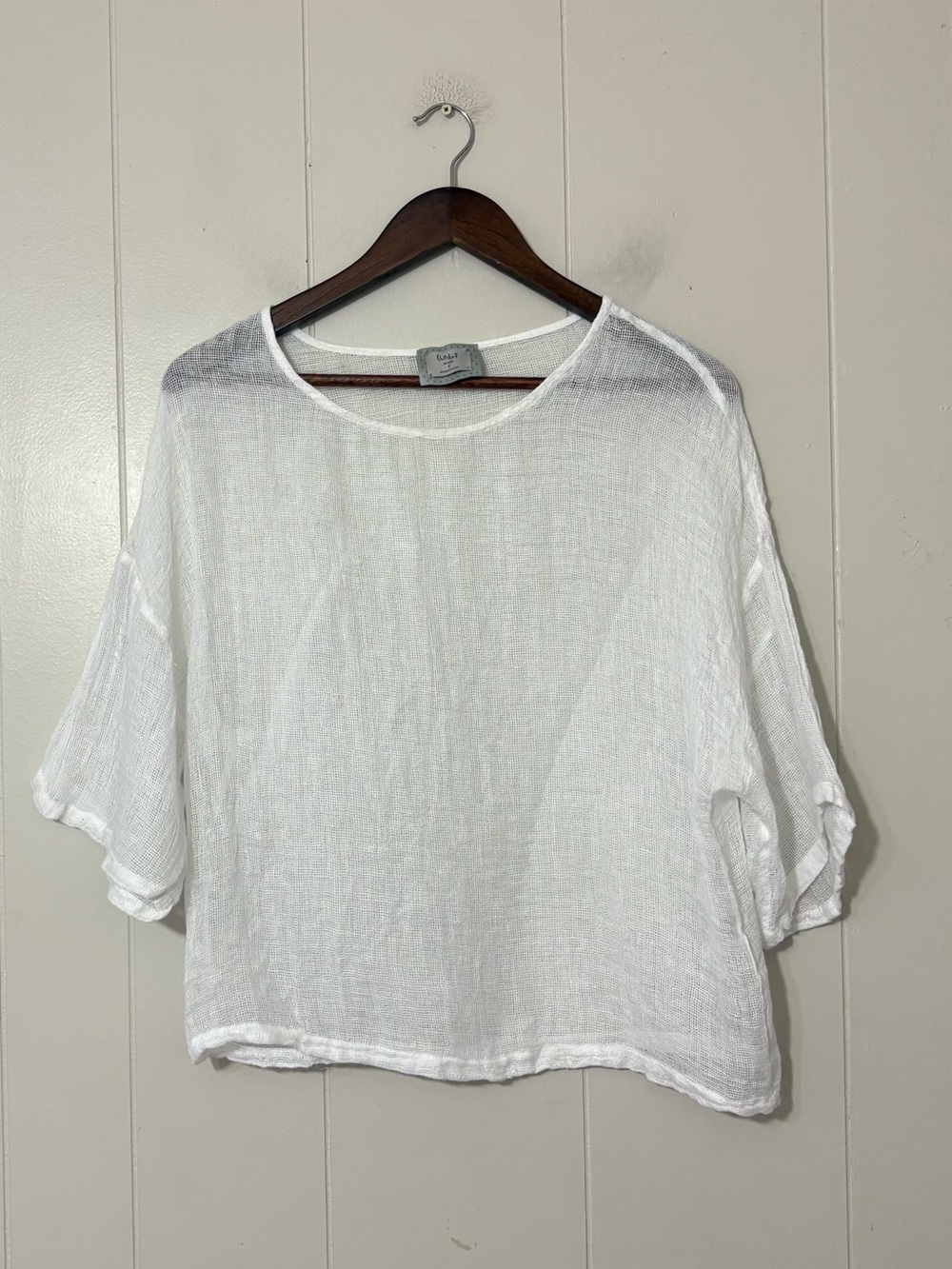 Chalet et Ceci White Linen Top Women’s Size S Short Sleeve Relaxed Boxy Blouse
